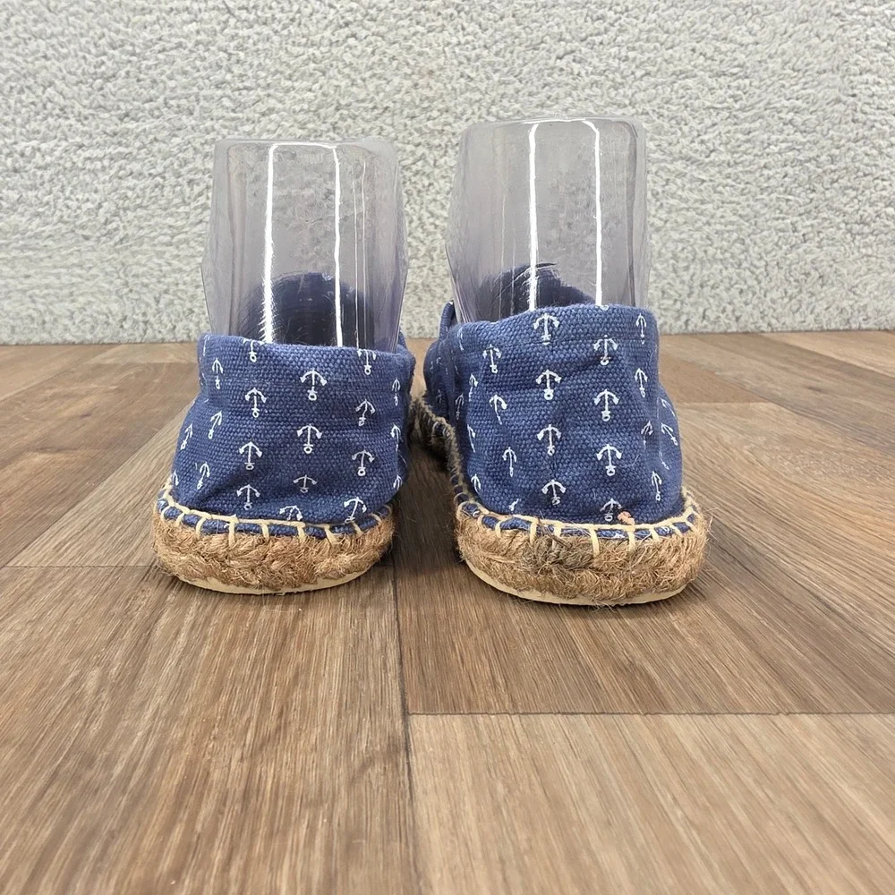 Cousu Main France Size 38 Espadrille Slip‎ On Nautical Anchor Print Blue Shoes